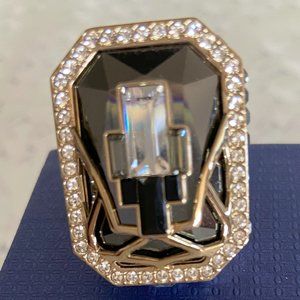 Swarovski Afternoon Ring Size 8-9, RARE.  Gold, Black, Gray, Clear crystals